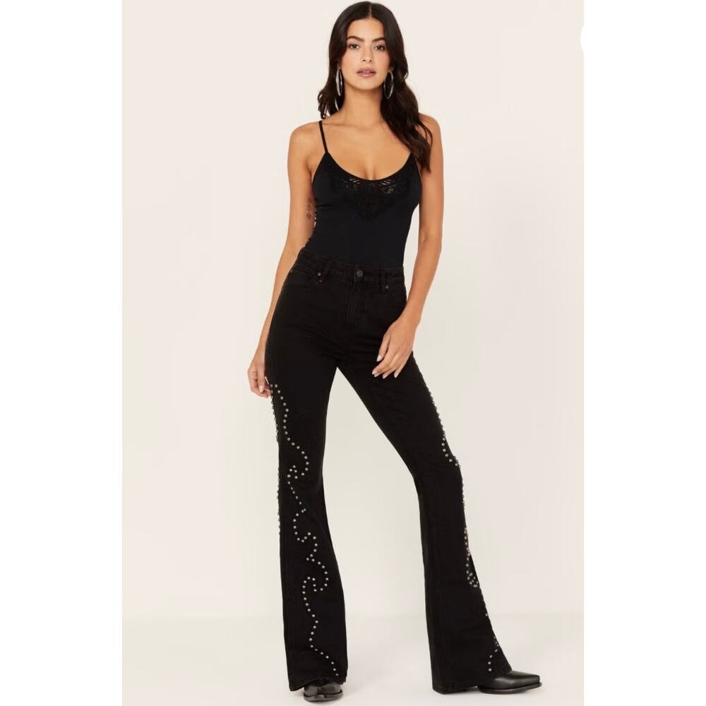 Idyllwind Miranda Lambert Alameda Black Flare Jeans Studded 4x32 NWT